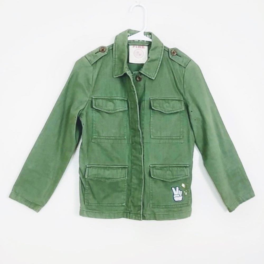 PINK VS Graphic Army Utility Jacket Olive Green